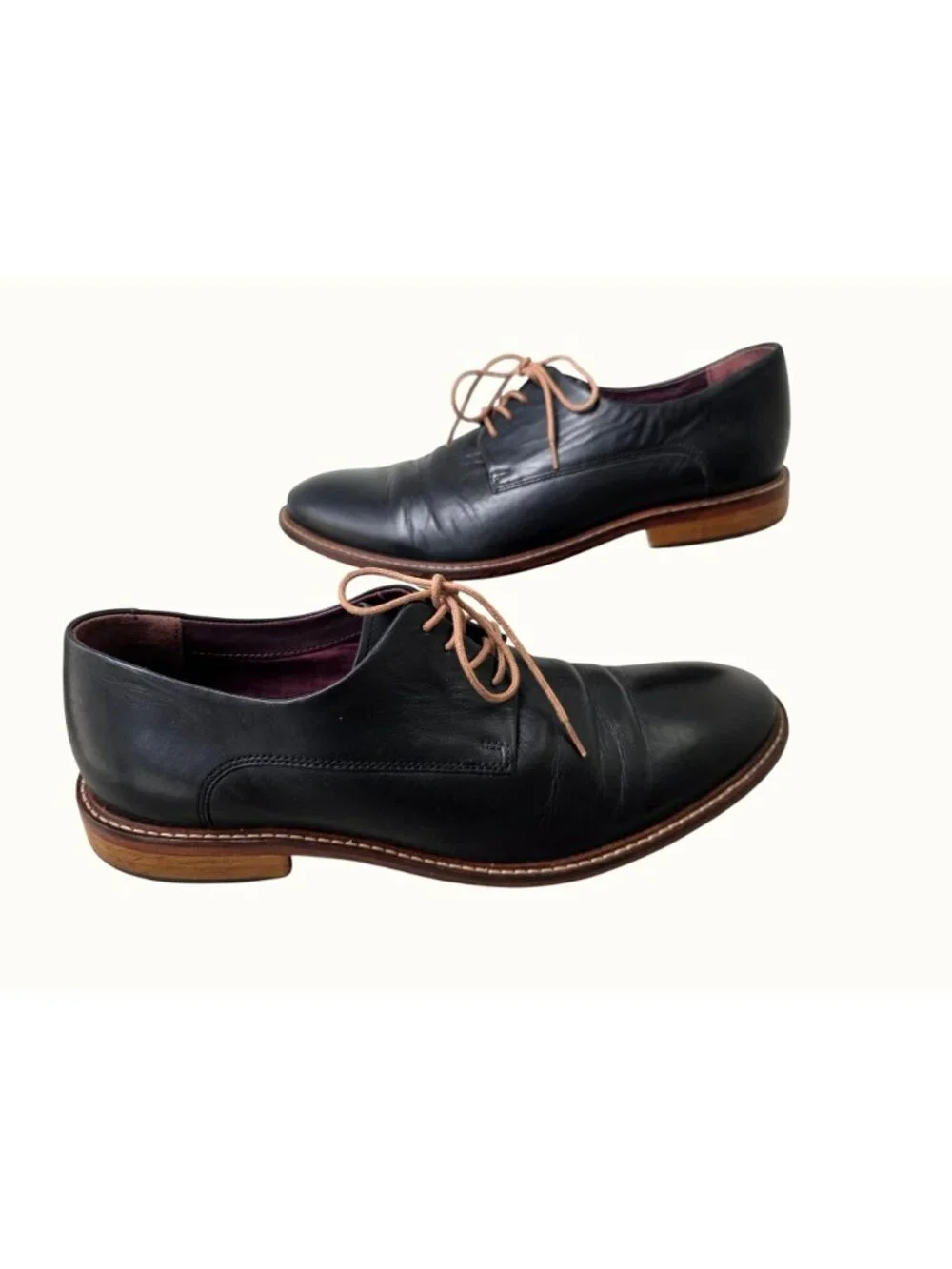 Ted Baker Irron Mens Derby Shoes US 9 Black Leather Oxford Brown Sole Lace Up